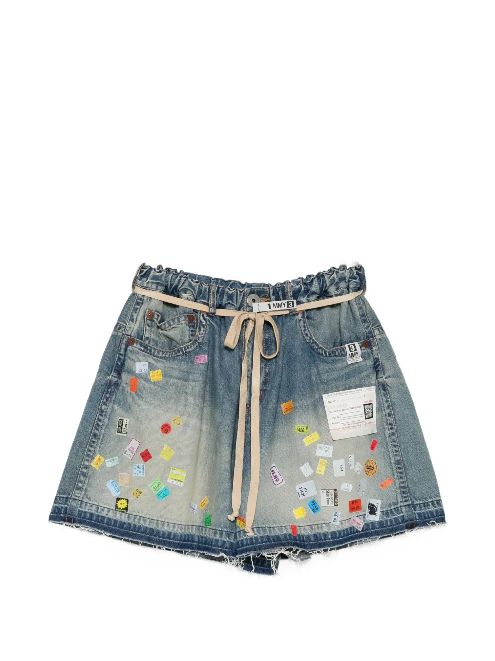 Maison MIHARA YASUHIRO patch-detail frayed-hem shorts - Blau