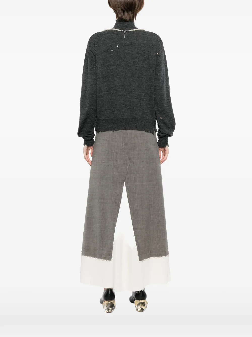 Maison MIHARA YASUHIRO Gerafelde trui verfraaid met parels Grijs
