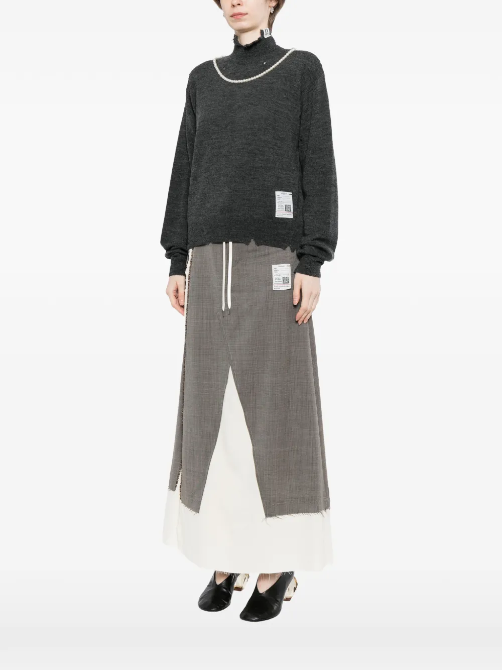 Maison MIHARA YASUHIRO Gerafelde trui verfraaid met parels Grijs