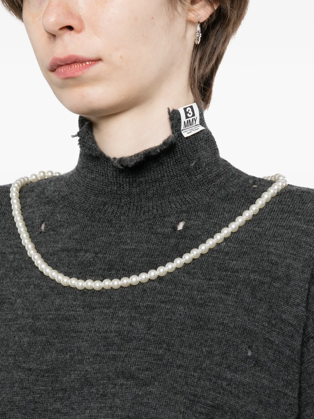 Maison MIHARA YASUHIRO Gerafelde trui verfraaid met parels Grijs