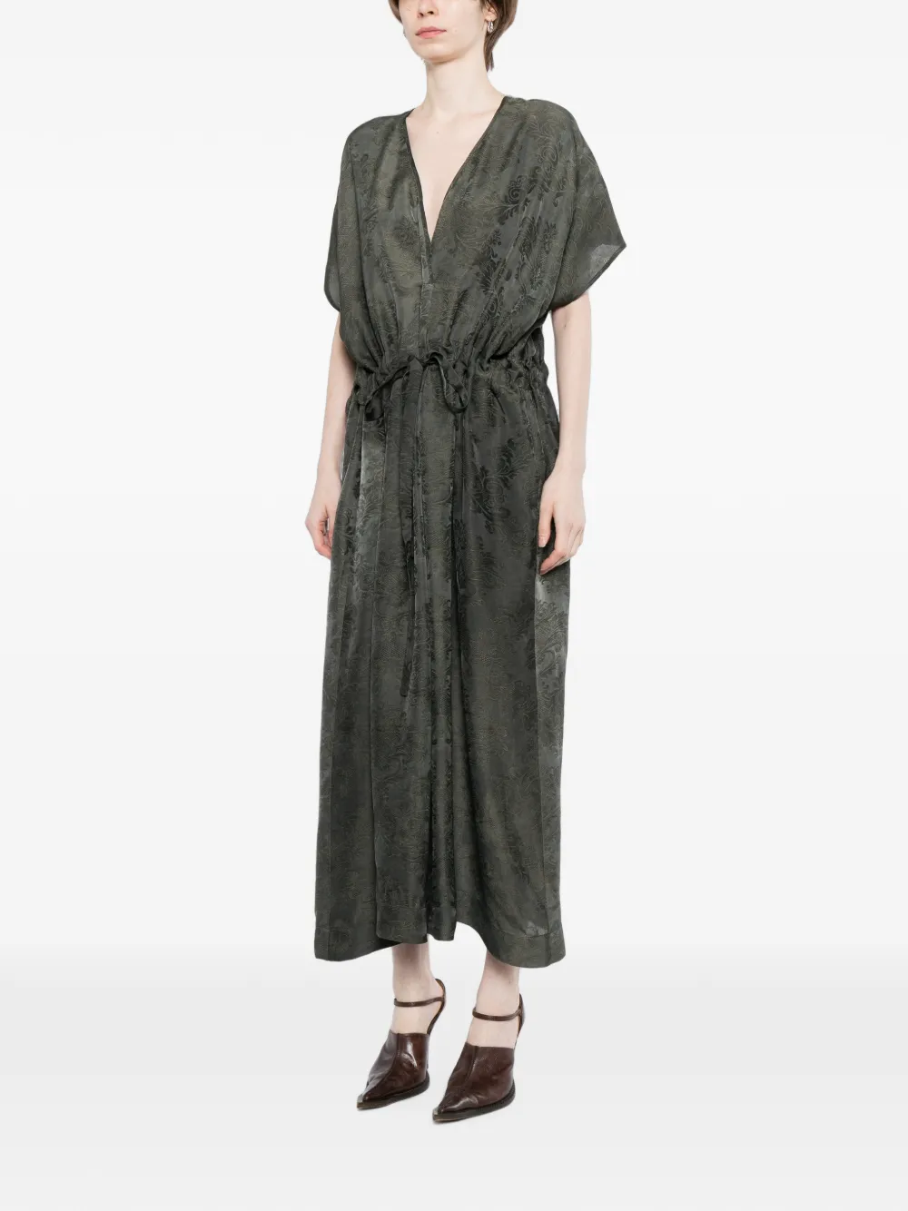Uma Wang Jurk met trekkoordtaille en jacquard Groen