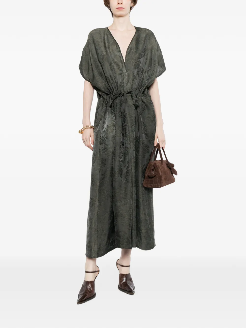 Uma Wang Jurk met trekkoordtaille en jacquard Groen