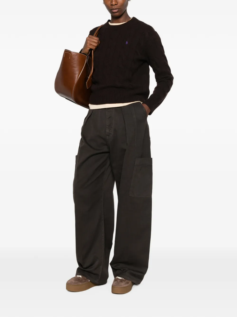 Polo Ralph Lauren Kabelgebreide trui met geborduurd logo Bruin