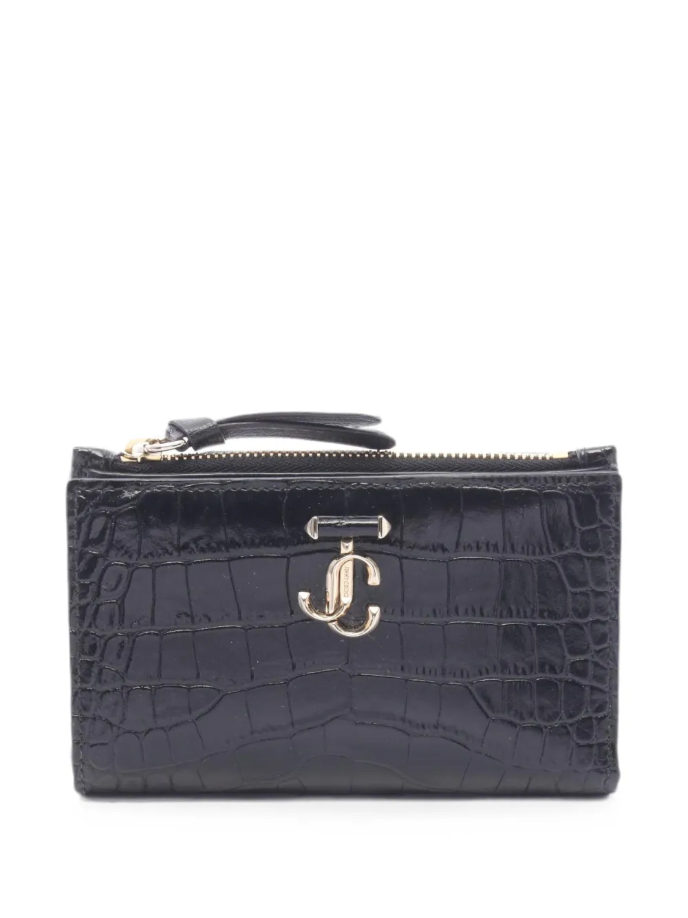 Pre-owned Jimmy Choo 2010s Litzy Croc-embossed Bifold Wallet In Black