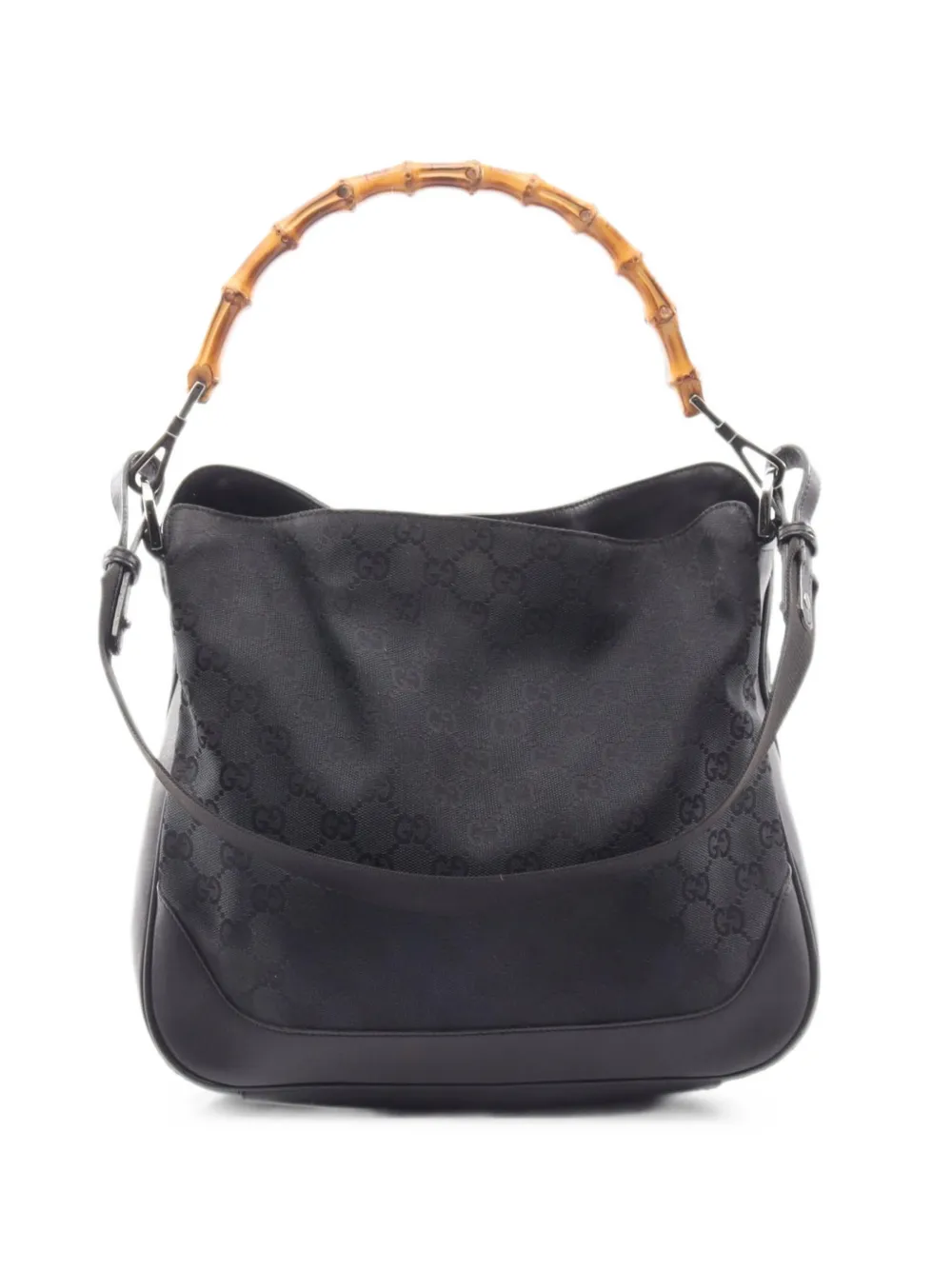 Pre-owned Gucci 2000s Bamboo Gg Canvas Shoulder Bag In Black