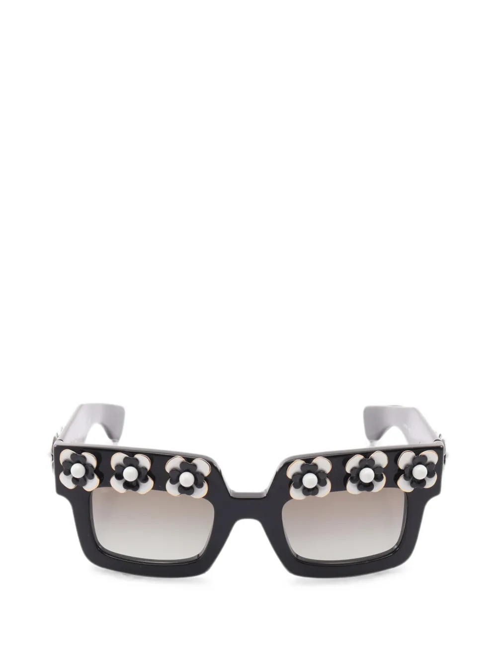 Pre-owned Prada 2010s Flower-embellished Square Sunglasses In Black