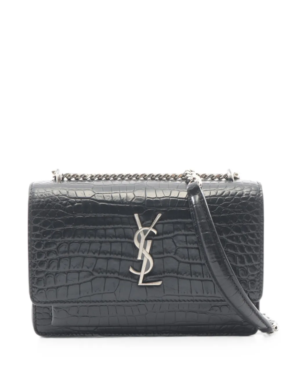 Saint Laurent Pre-Owned 2010s Sunset croc-embossed shoulder bag - Schwarz