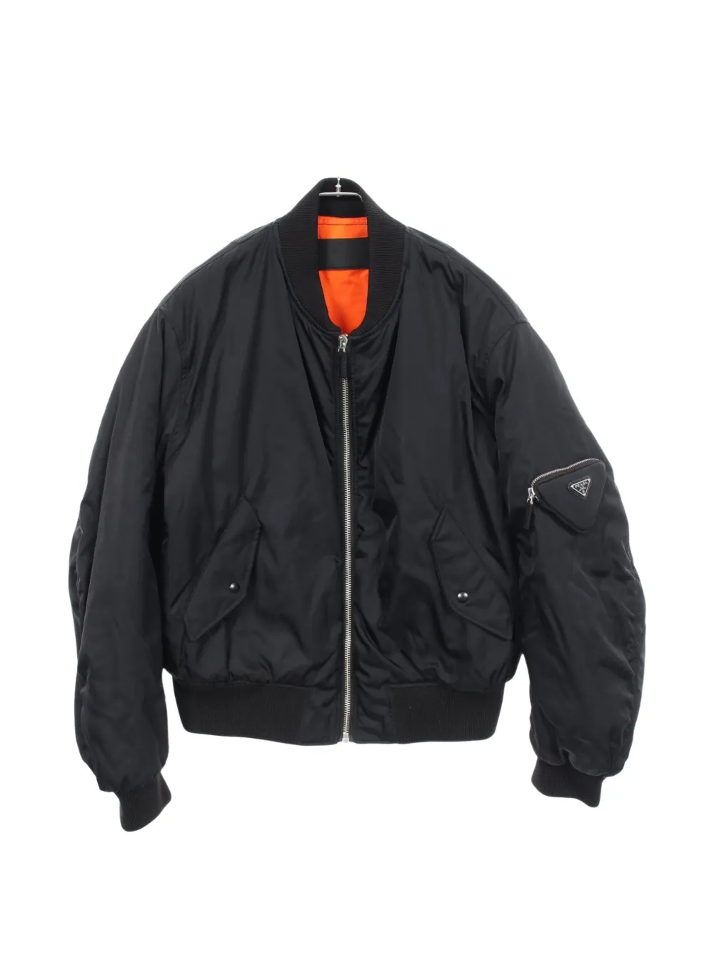 Pre-owned Prada 2010s Re-nylon Logo-plate Bomber Jacket In Black