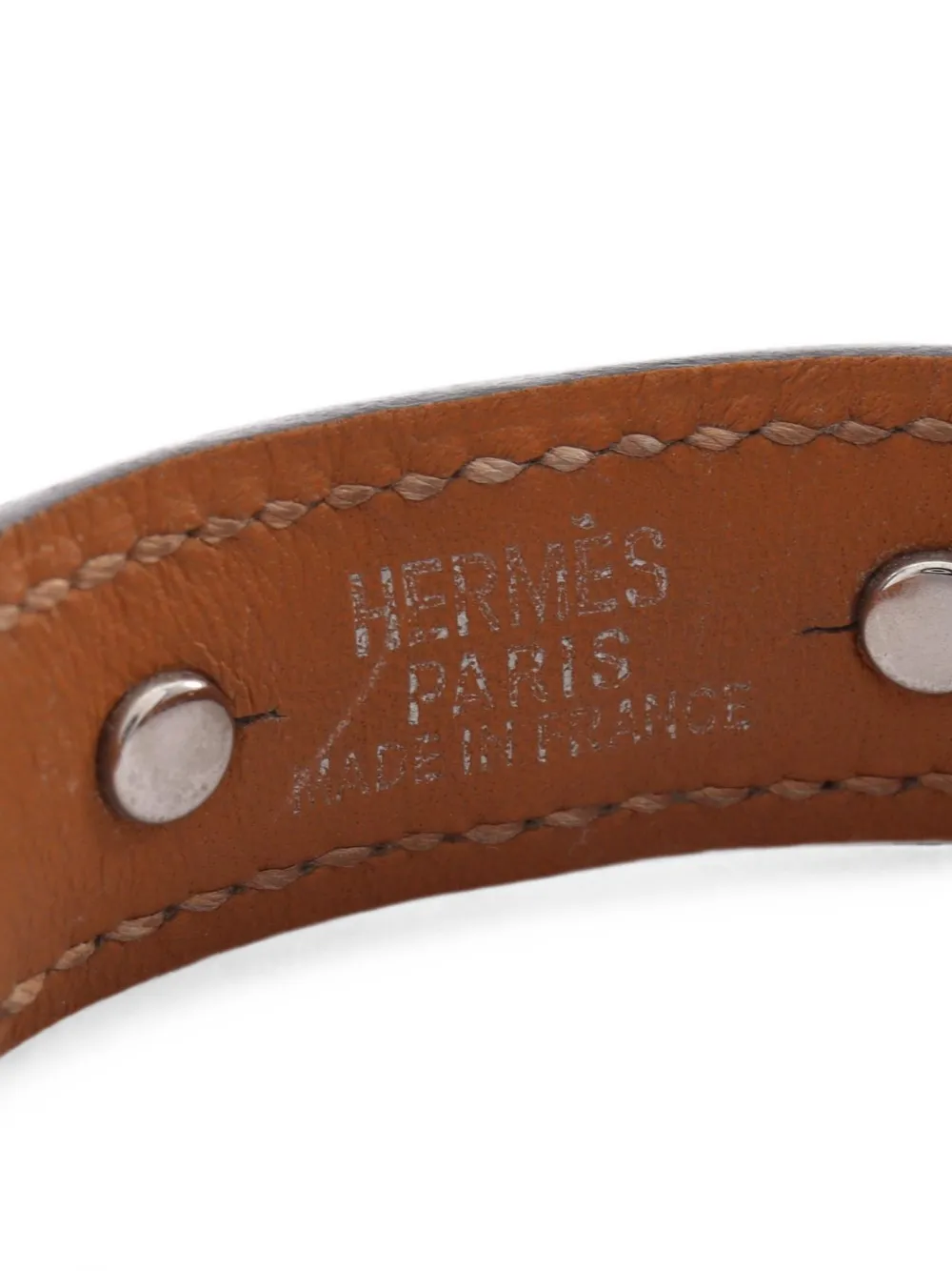 HERMES Pre-owned 2000 Agata Leather Bangle In Silver