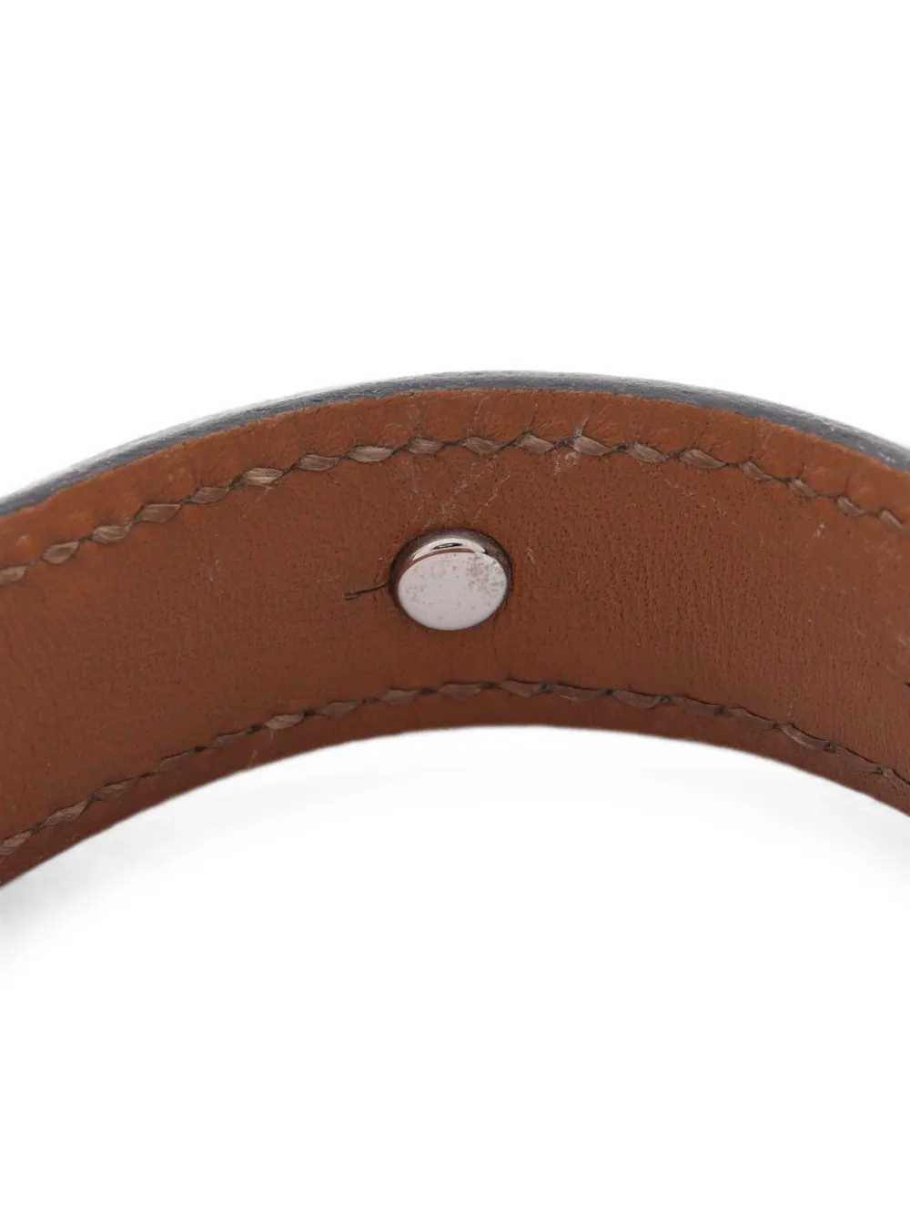 HERMES Pre-owned 2000 Agata Leather Bangle In Silver