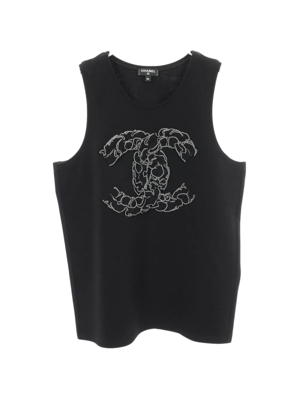 CHANEL Pre-Owned 1986-1988 Coco Mark Camellia ruffled tank top - Schwarz