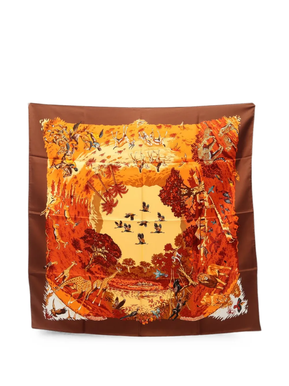 Pre-owned Hermes 2010s Africa Silk Scarf In Orange
