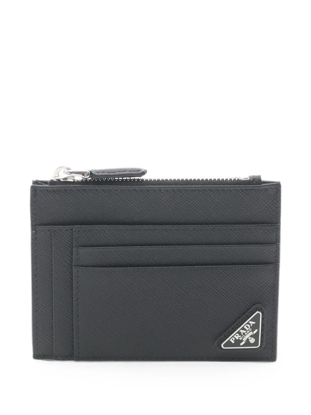 Pre-owned Prada 2020s Saffiano Triangle-logo Card Case In Black