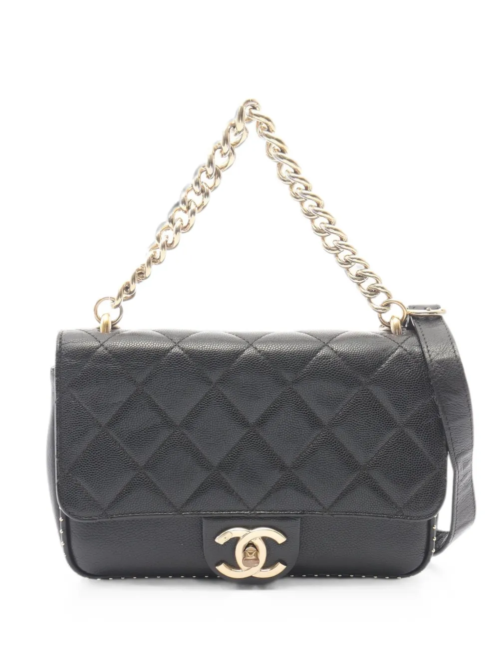 Pre-owned Chanel 2017-2018 Matelassé 2-way Caviar Shoulder Bag In Black