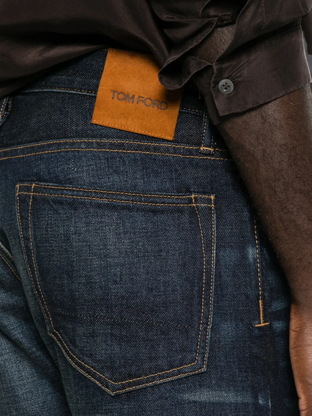 TOM FORD Jeans met logopatch en riemlus Blauw