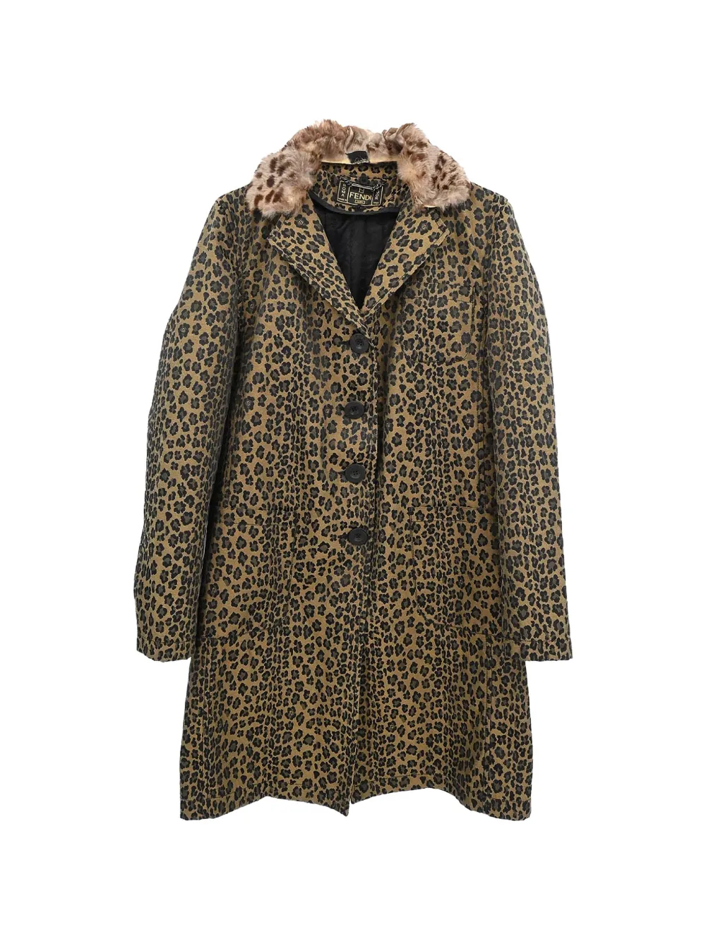 Fendi Pre-Owned 1990-2000s leopard-print faux-fur collar coat - Braun