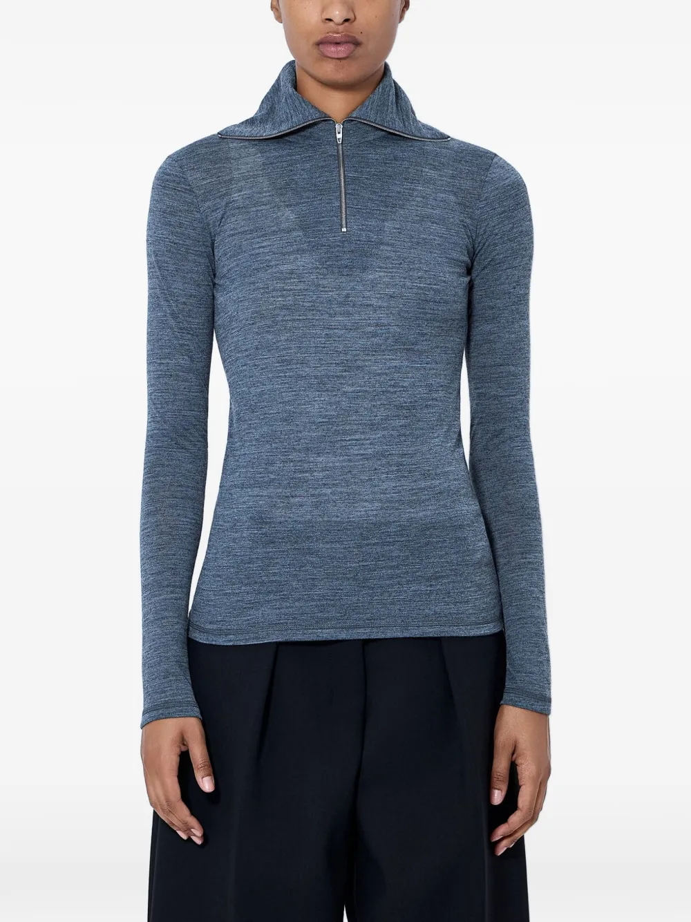 Jil Sander fine-knit quarter-zip polo top - Grigio