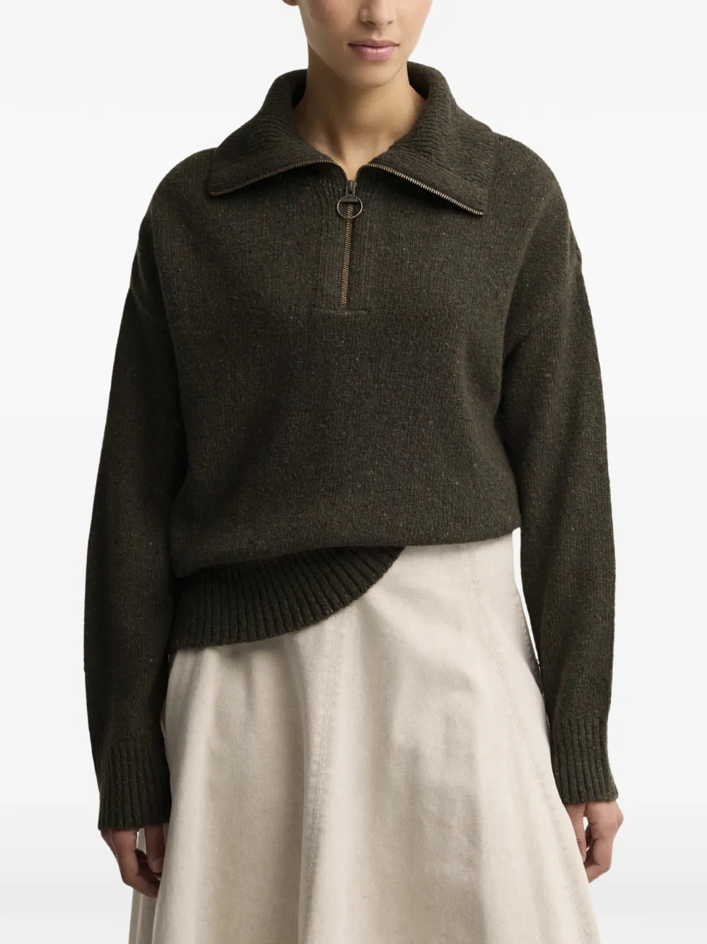 Barbour Lavensdale gespikkelde trui met kwartrits Groen