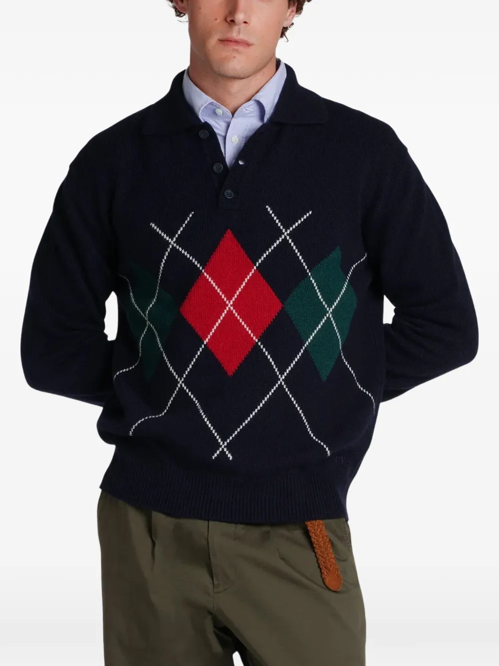 Baracuta Trui met argyle-intarsia en polokraag Blauw