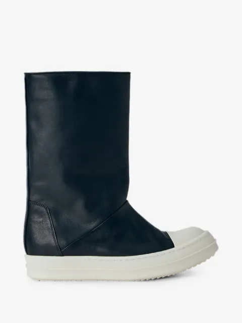 Rick Owens High leather boots with a rubber sole.Round toeSlip-on styleRubber sole