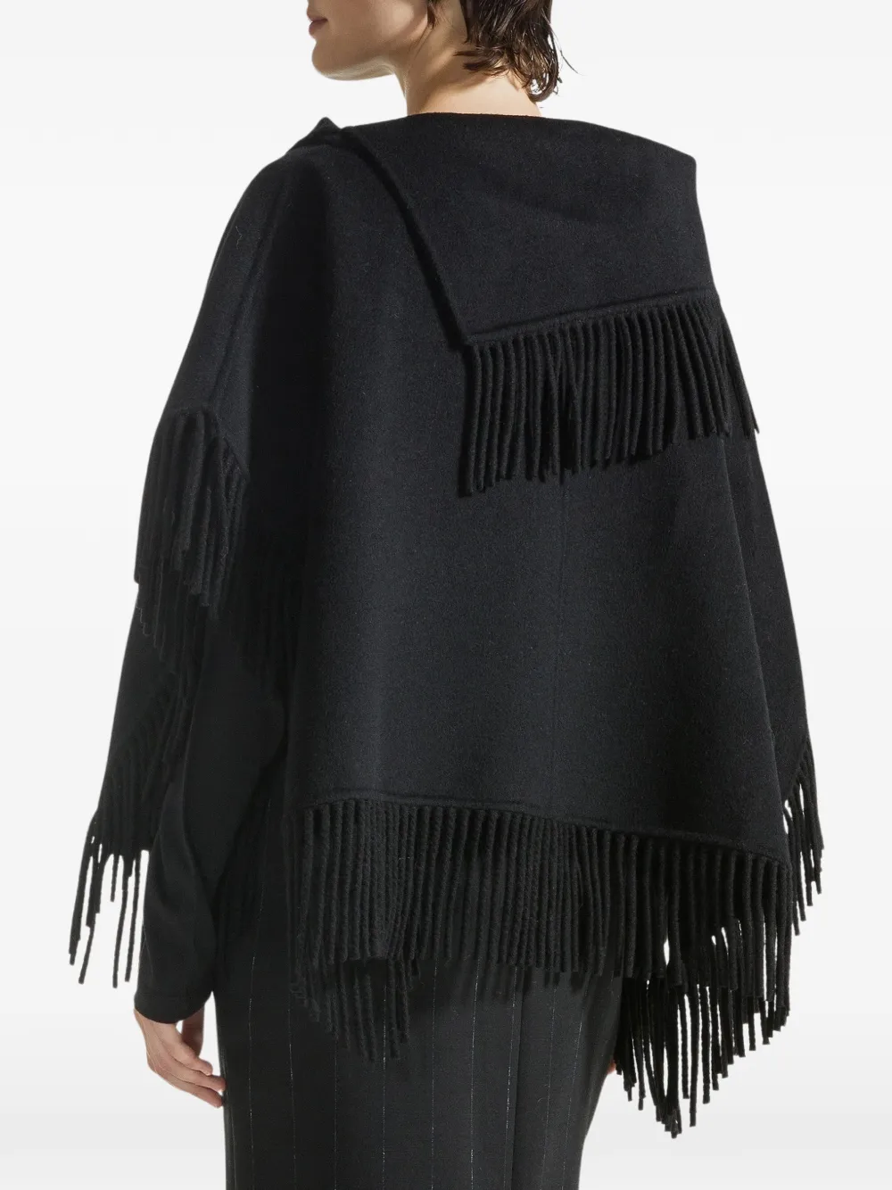 Seventy Poncho van wolblend met franjeafwerking Zwart