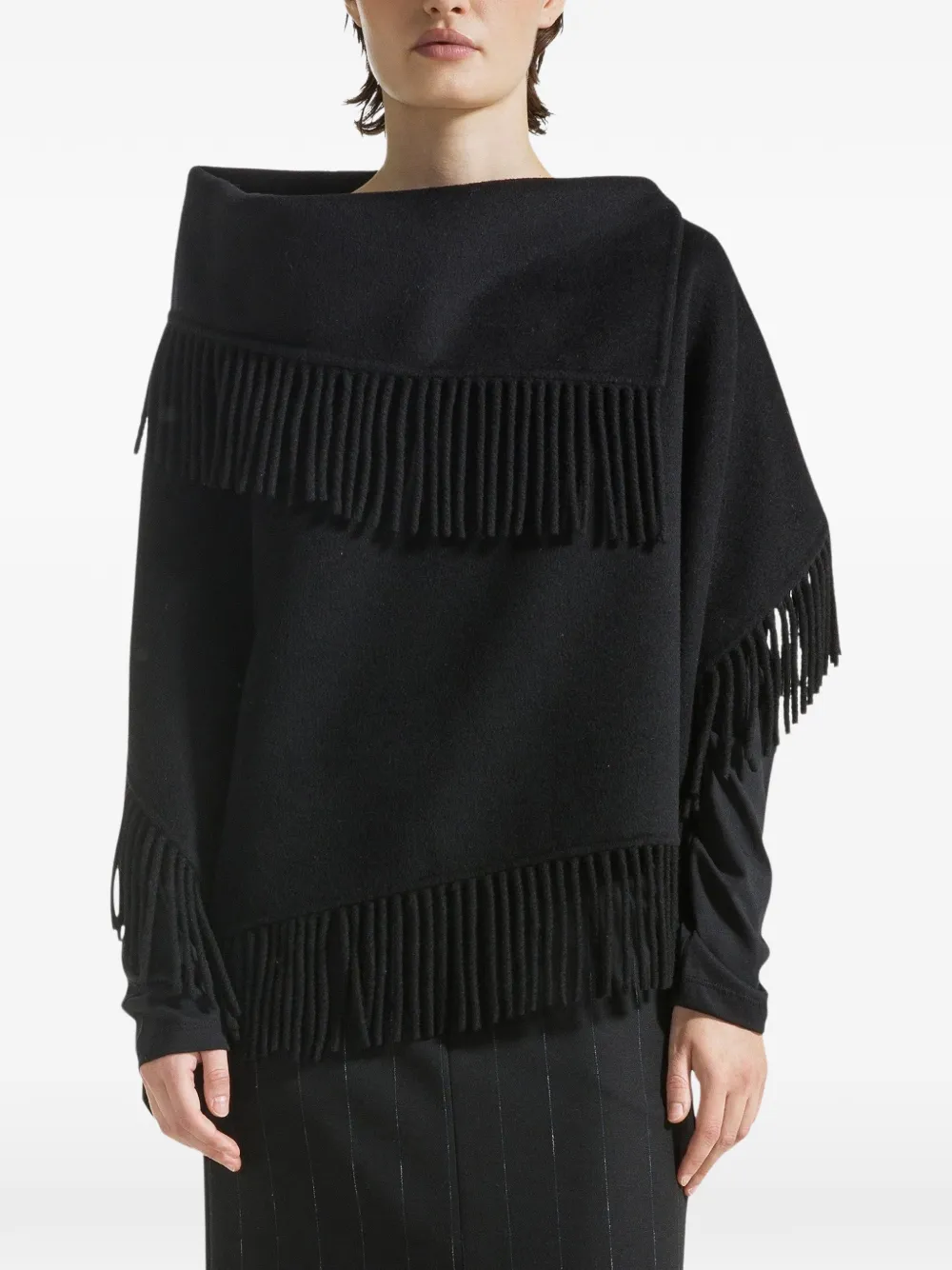 Seventy fringe-trim wool-blend poncho