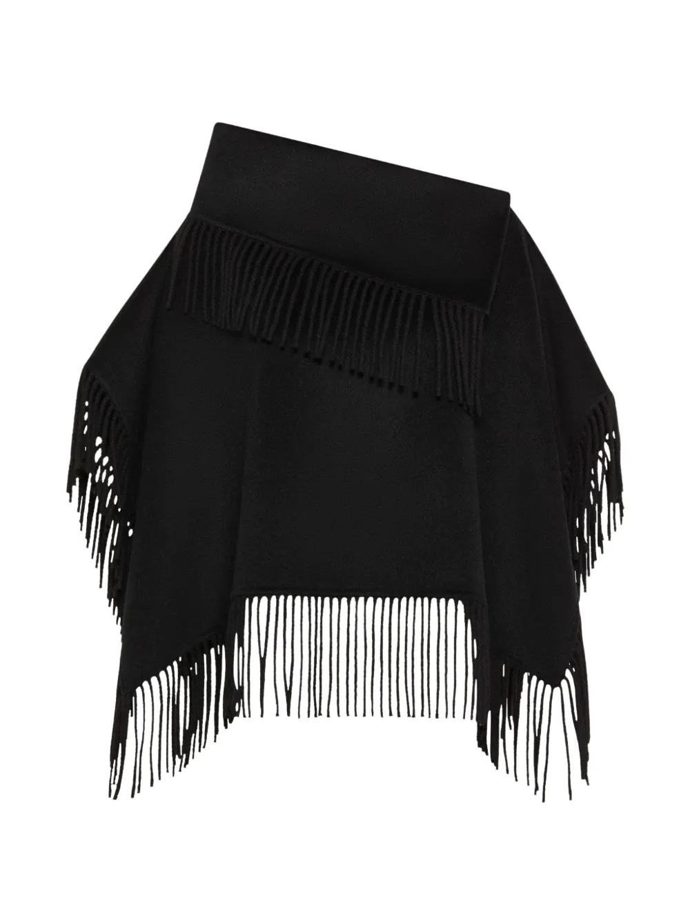Seventy Poncho van wolblend met franjeafwerking Zwart
