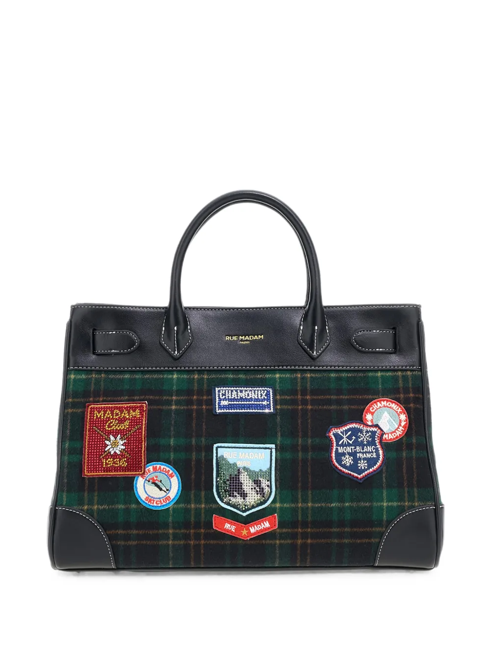 RUE MADAM PARIS Chamonix patch-detail tartan tote bag - Nero