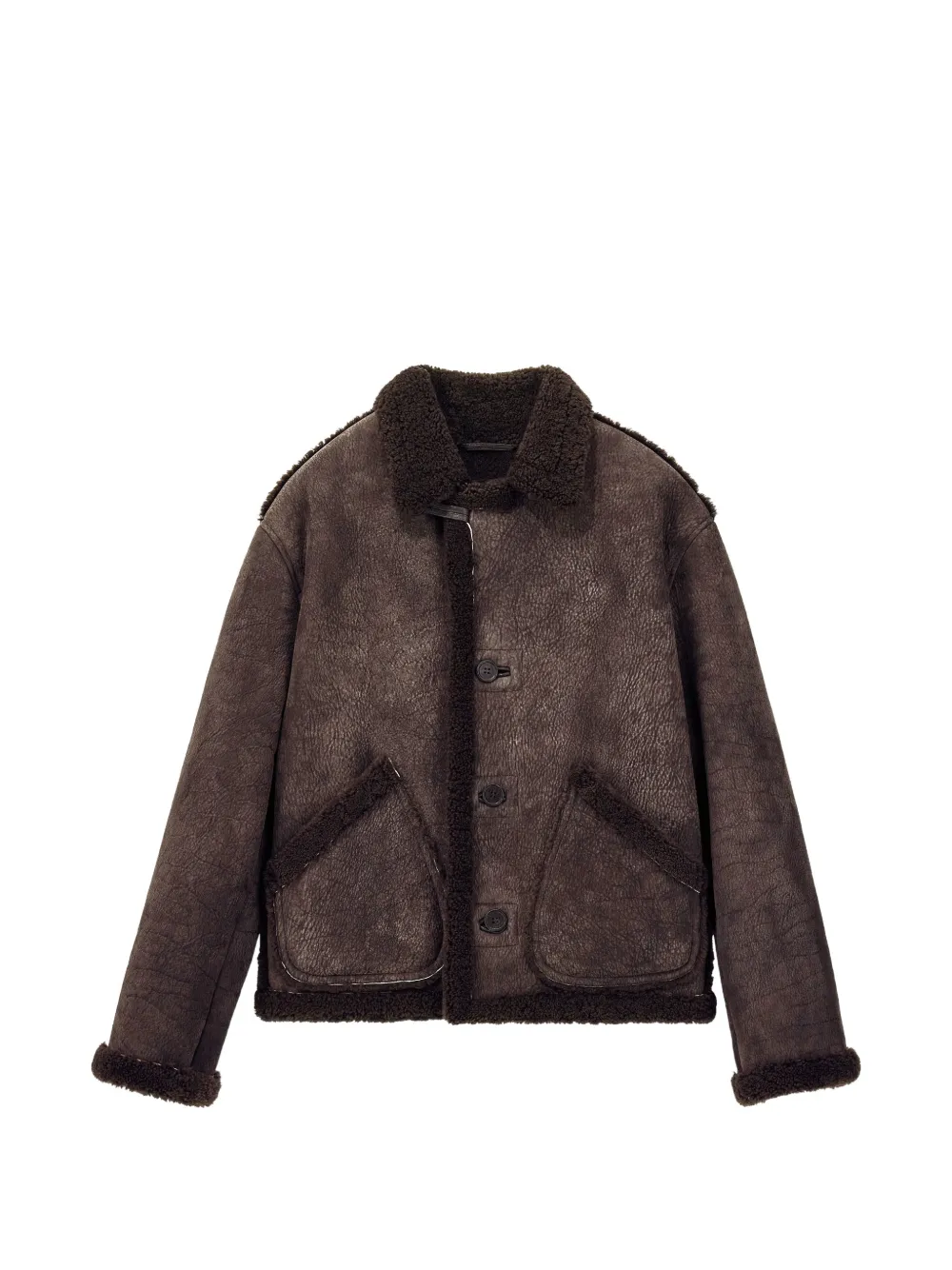 Giorgio Armani shearling-trim leather jacket - Braun