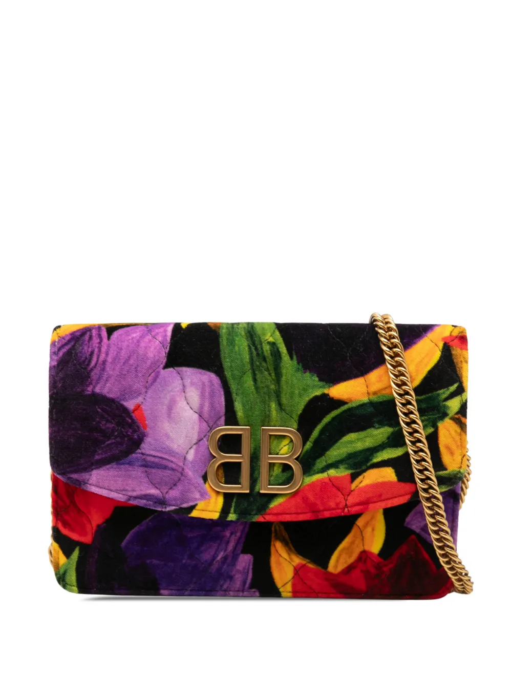 Balenciaga Pre-Owned 2000-2026 Velvet BB Floral Print Wallet On Chain crossbody bag - Nero