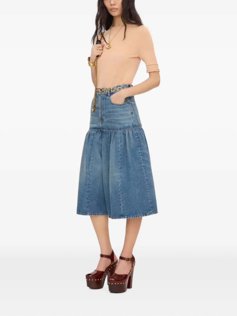 Chloé High-waist bermuda shorts van denim Blauw