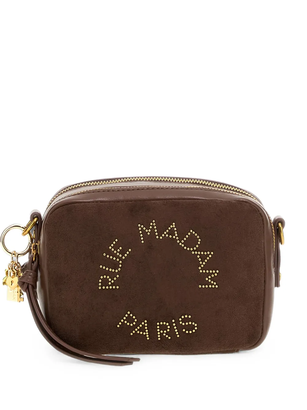 RUE MADAM PARIS The Camera studded suede shoulder bag - Marrone