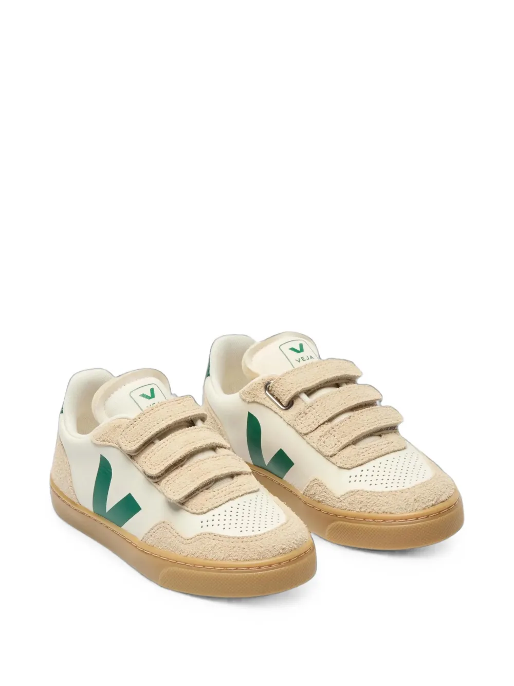 VEJA Kids V-90 touch-strap leather sneakers Wit