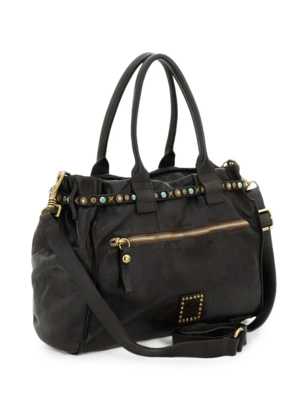 Campomaggi Rossella leren shopper met studs Bruin