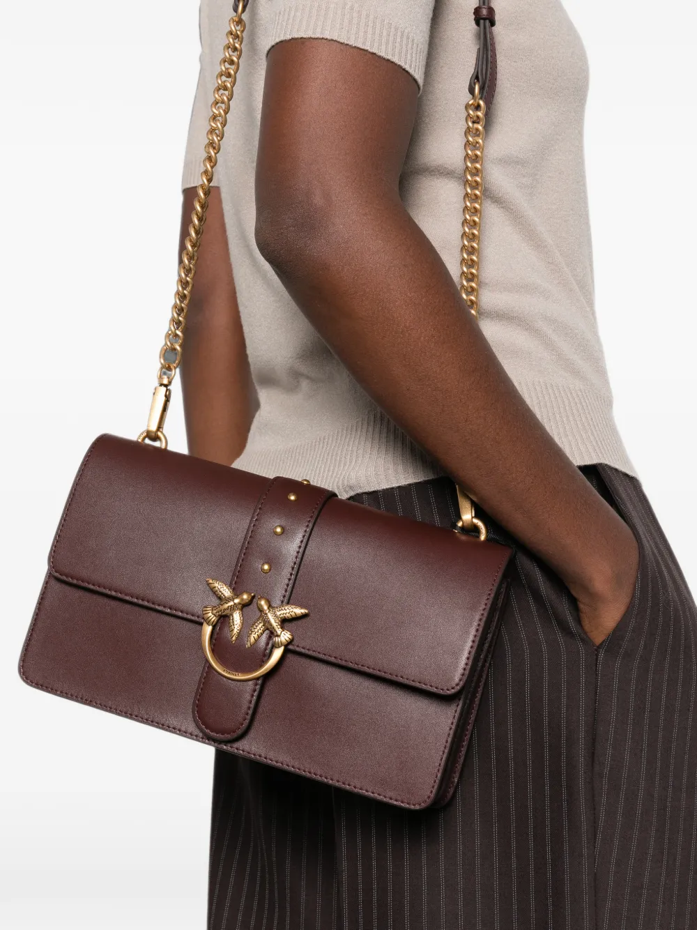 PINKO Kleine Love One Classic schoudertas met studs Bruin