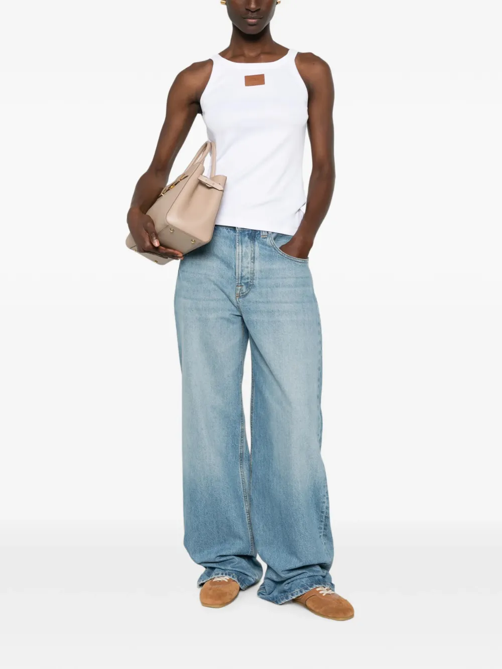 FENDI logo-patch ribbed tank top Wit