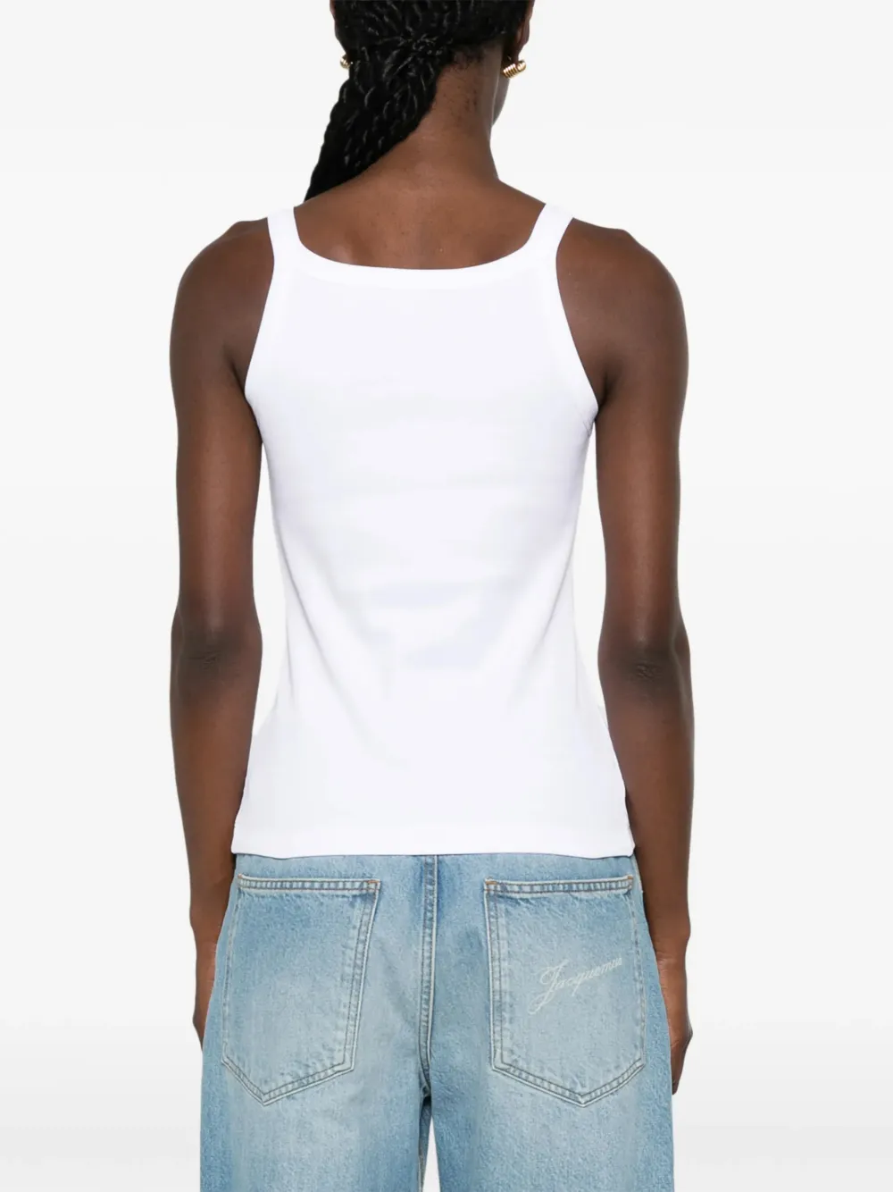 FENDI logo-patch ribbed tank top Wit