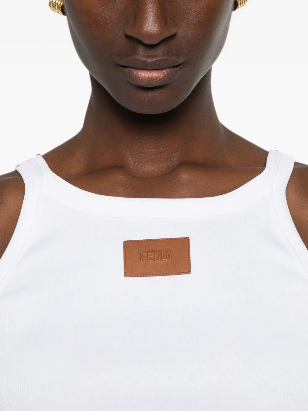 FENDI logo-patch ribbed tank top Wit