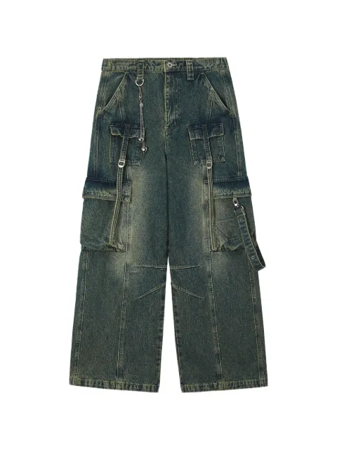 Musium Div. Cargo jeans met wijde pijpen en meerdere zakken en bandje