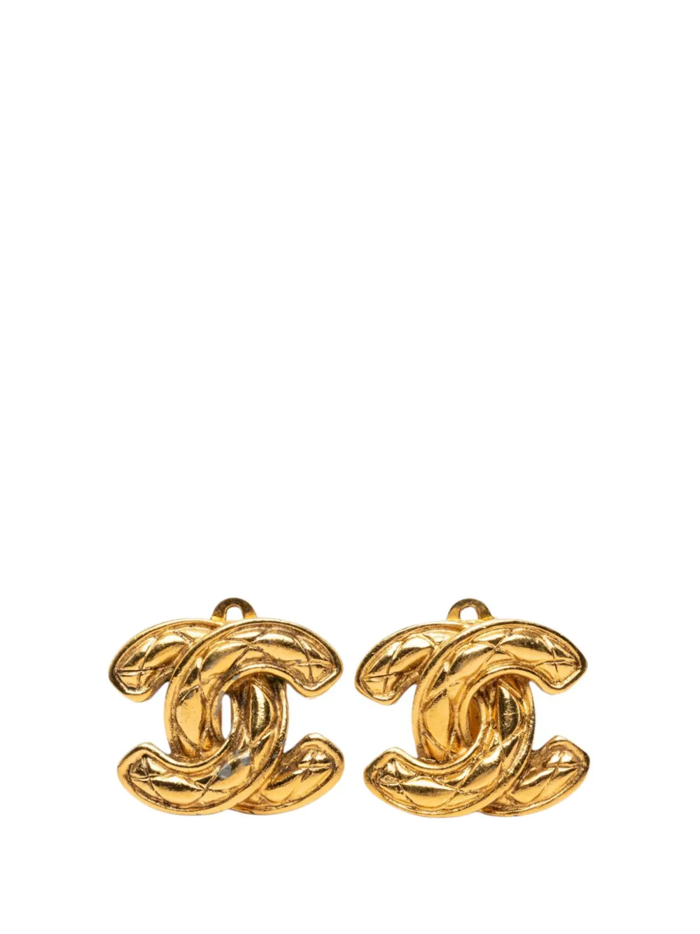 CHANEL Pre-Owned 1950-1970 CC Gold Plated Quilted Clip On Earrings costume earrings