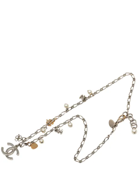 CHANEL Pre-Owned 2006 CC Brass and Gold Plated Faux Pearl Lucky Charm Necklace costume necklace