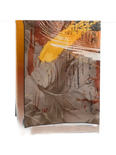 D'aniello abstract-print frayed-edge scarf