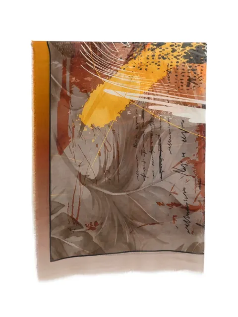 D'aniello abstract-print frayed-edge scarf