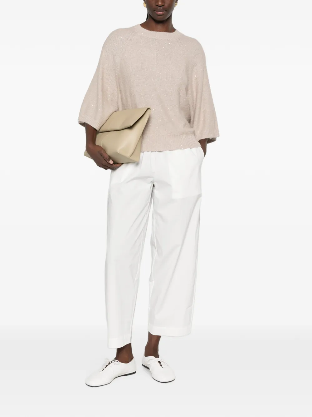 Fabiana Filippi Sweater verfraaid met pailletten en raglan mouwen Beige