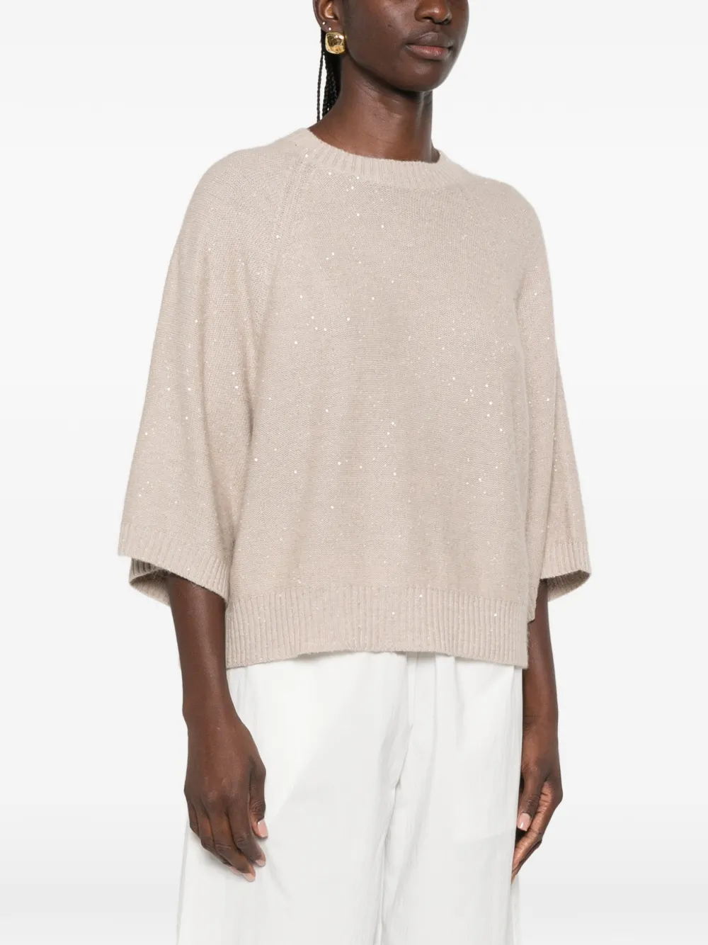 Fabiana Filippi Sweater verfraaid met pailletten en raglan mouwen Beige