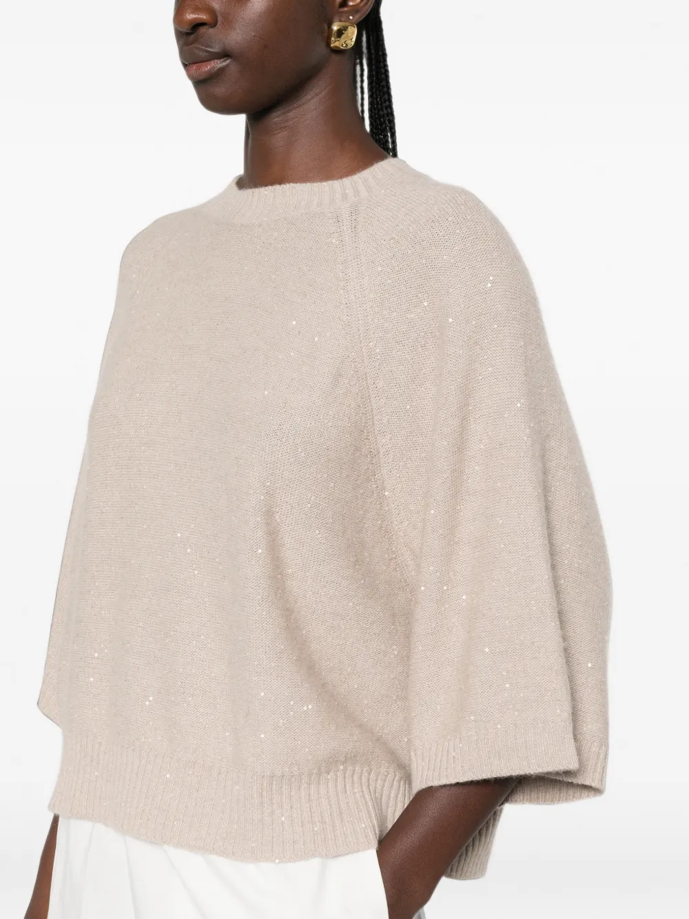 Fabiana Filippi Sweater verfraaid met pailletten en raglan mouwen Beige