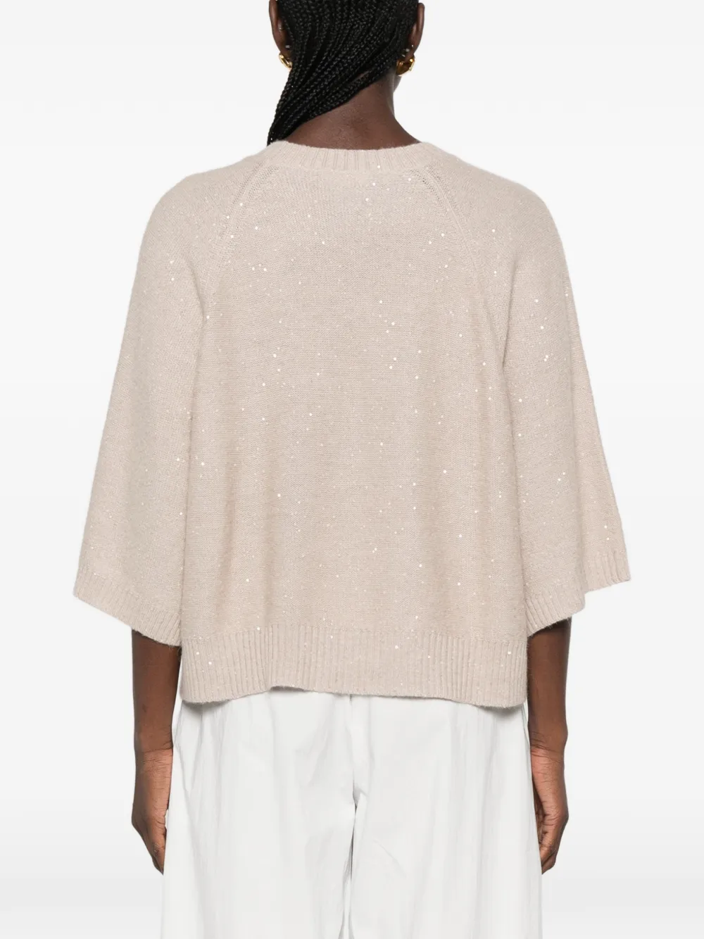 Fabiana Filippi Sweater verfraaid met pailletten en raglan mouwen Beige