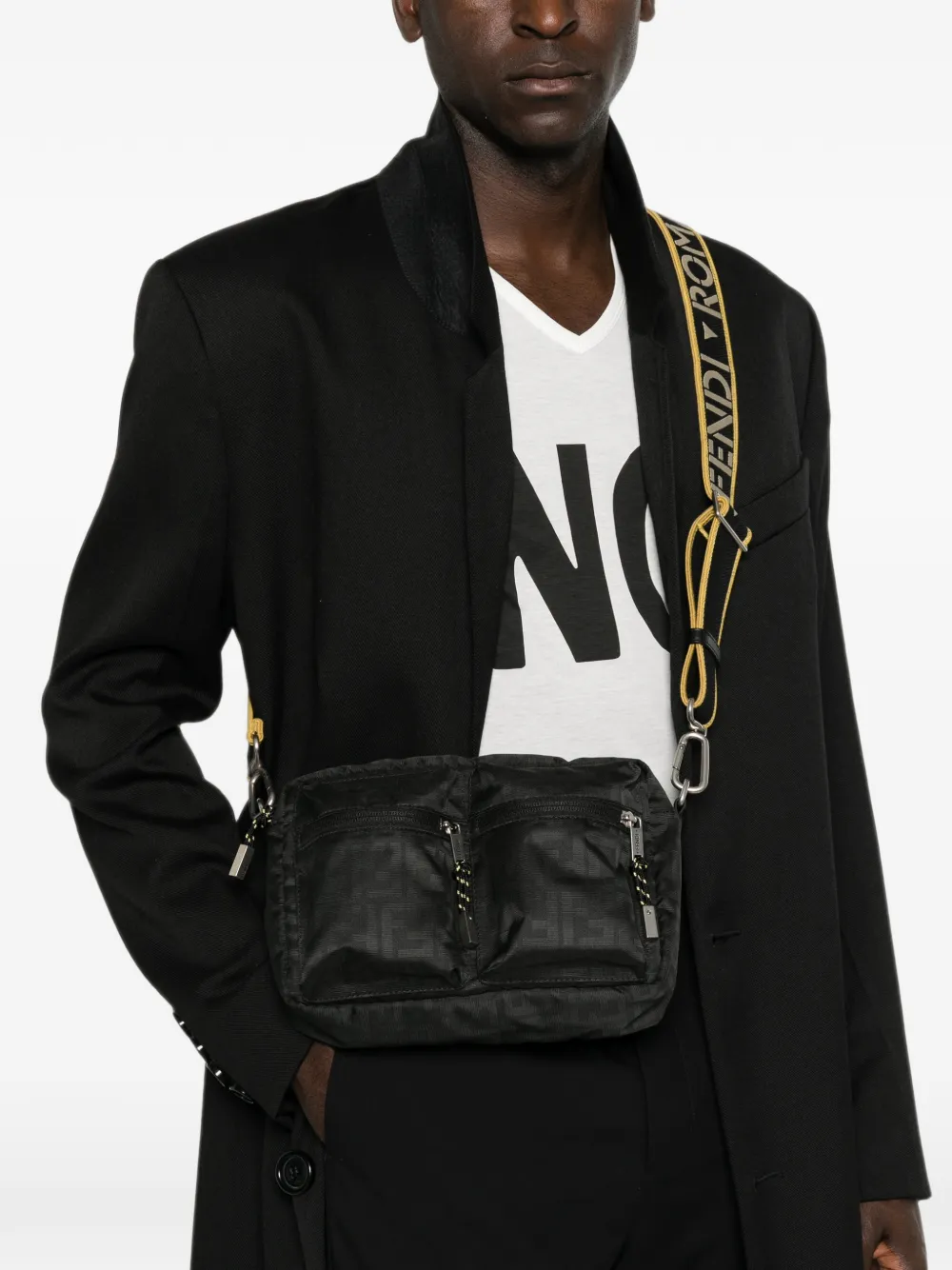 FENDI FF logo-jacquard shoulder bag Zwart