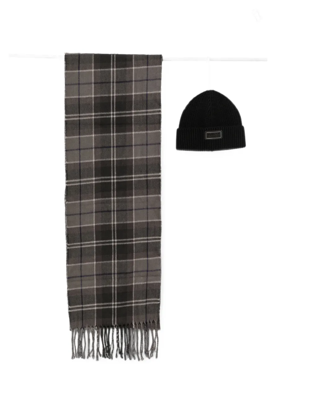 Barbour Sweeper tartan-pattern scarf and beanie hat set - Grau