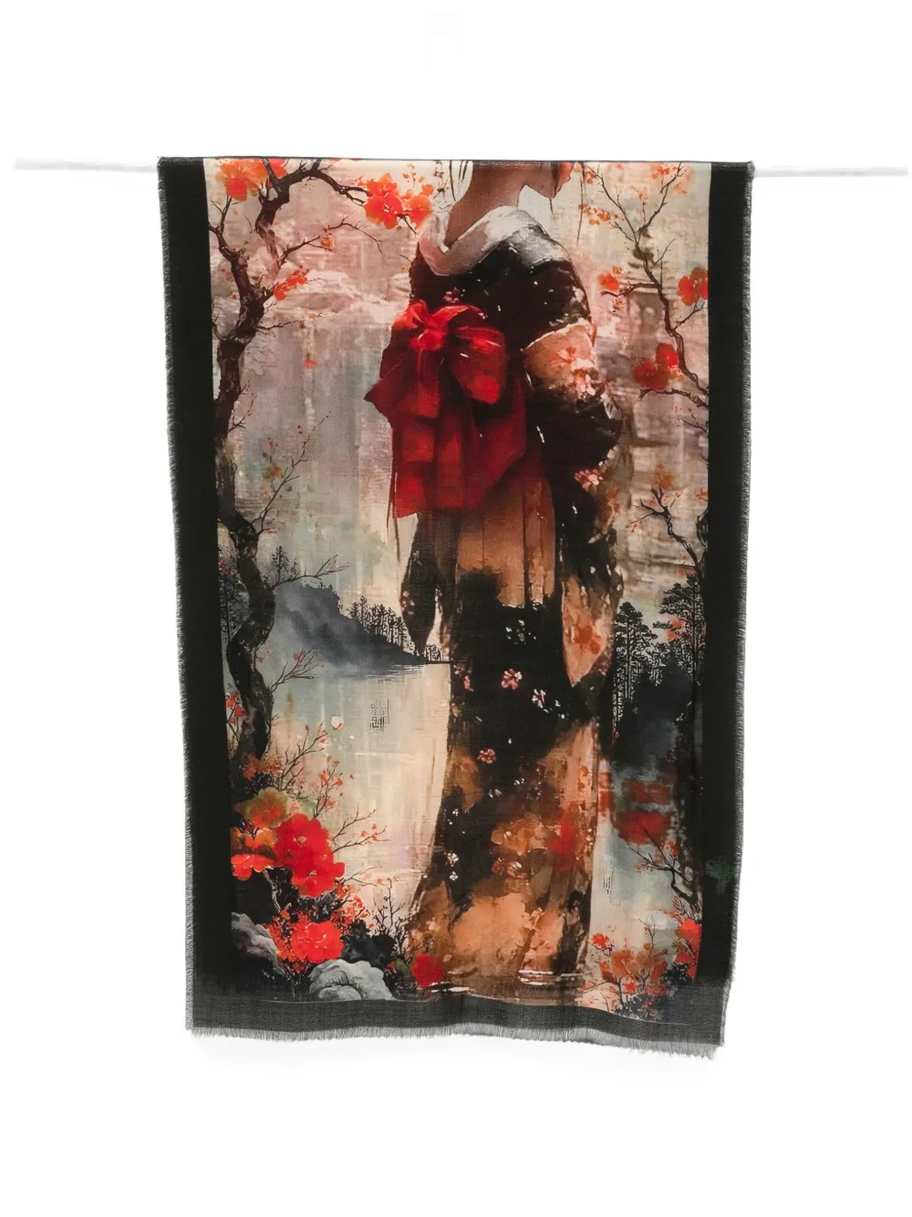 D'aniello graphic-print frayed scarf - Schwarz